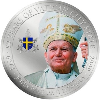 Rewers monety 1-dolarowej z 2009 roku z Palau temacie Jana Pawła II